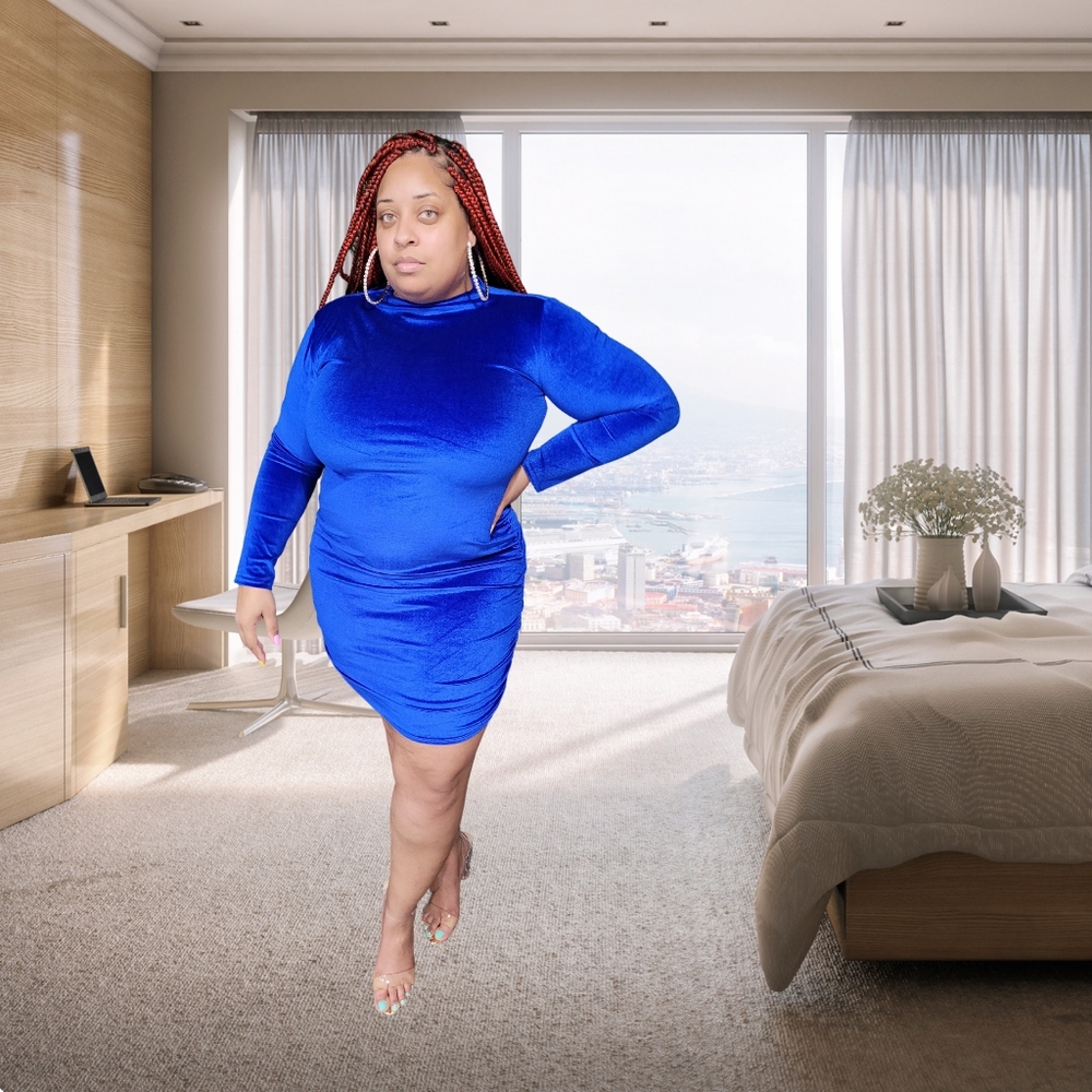 Long Sleeve blue velour bodycon dress